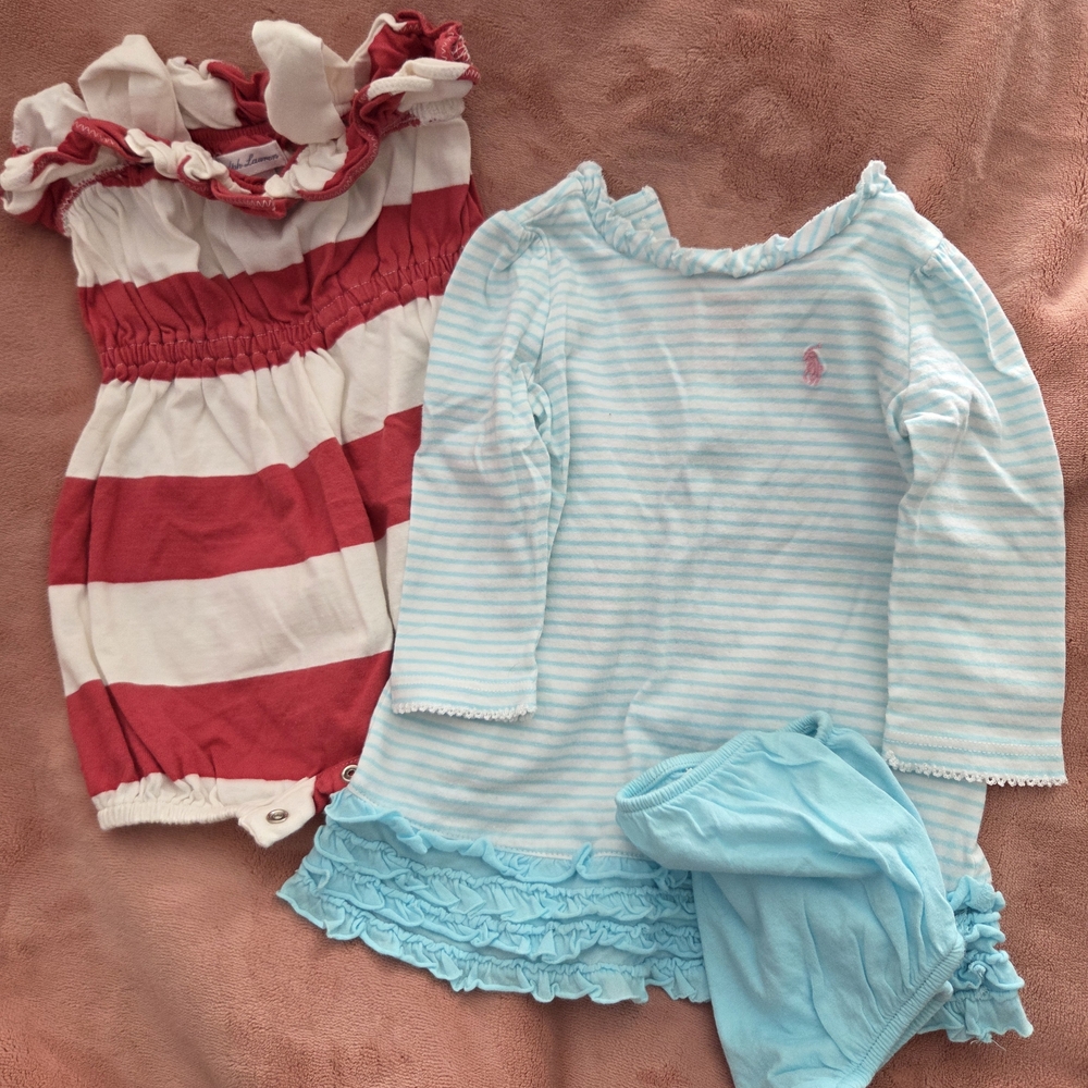 Ralph Lauren Aqua and White Dress And Striped Romper